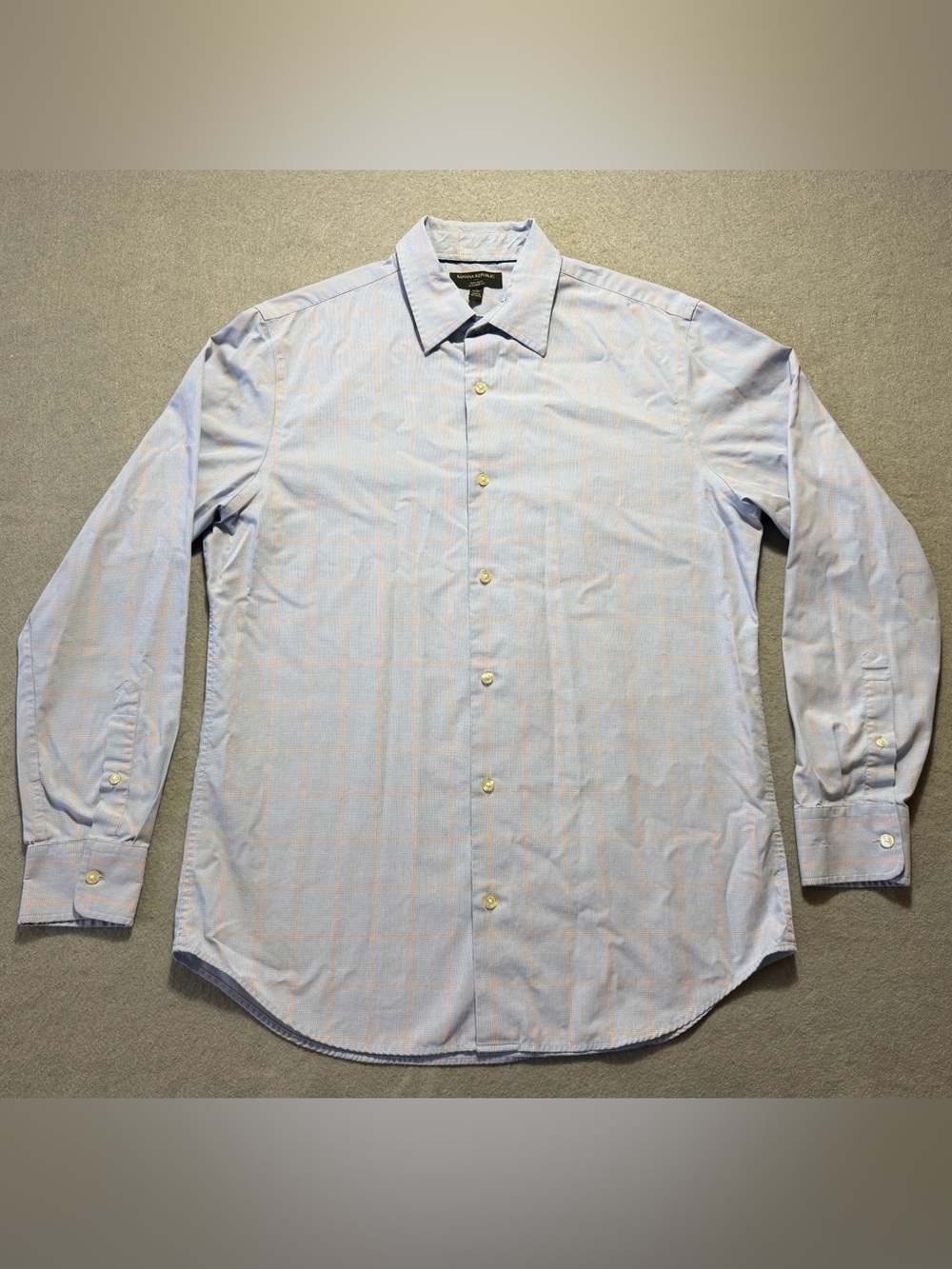 Banana Republic Mens Dress Shirt 16.5 34/35 Blue Orange Plaid Tailored Fit